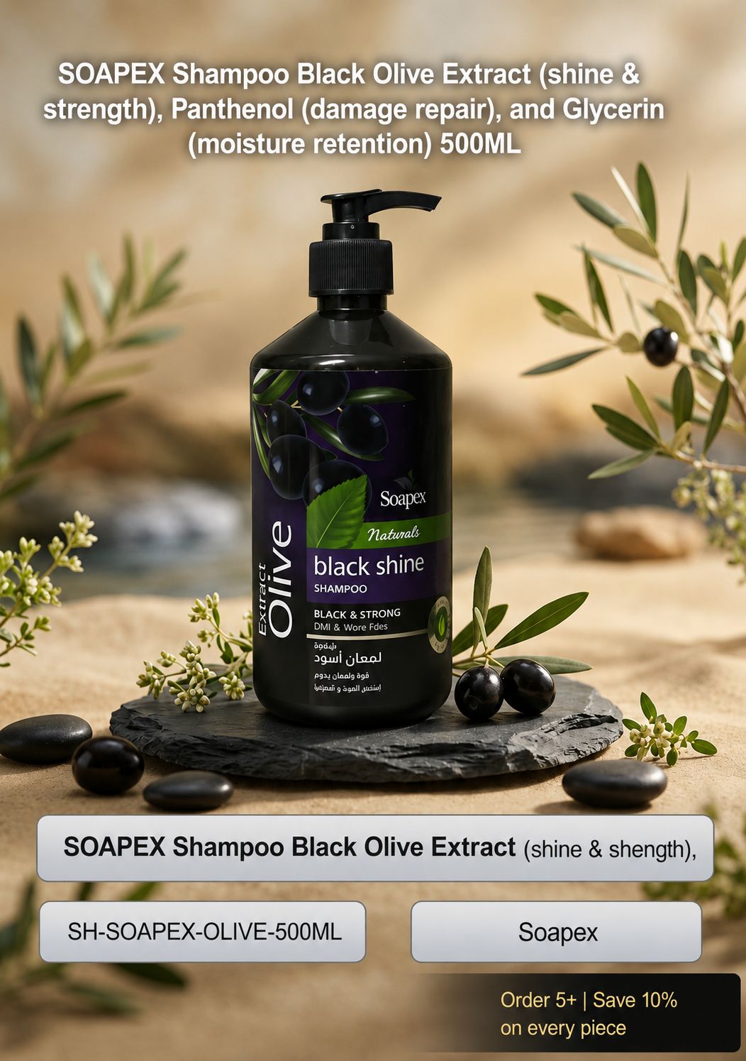 Soapex Shampoo black Olive Extract 500ml - Image 2